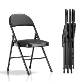 Vecelo 810144975030 4-pack Folding Chairs Portable Metal With Ultra Soft Pu Padded Cushion