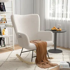 Vecelo 840408901291 Nursery Rocking Chair Teddy Upholstered Modern Glider Rocker Padded With High