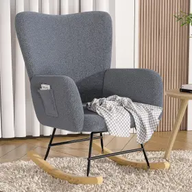 Vecelo 840408901314 Rocking Chair Teddy Upholstered Glider Rocker With Padded Seat High Backrest