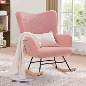 Vecelo 840408907354 Rocking Chair Nursery Teddy Upholstered Glider Rocker With High Backrest Rubb