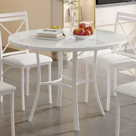 Vecelo 840408932516 36 Inch Round Dining Table For 4 Faux Marble X 30 Off White