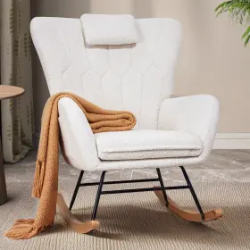 Vecelo 840408937191 Rocking Chair Nursery With Thick Headrest Modern Teddy Upholstered Reading G
