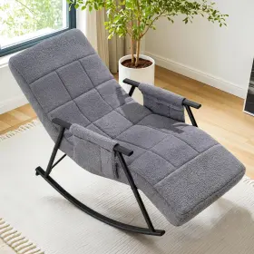 Vecelo 840408939539 High Back Nursery Rocking Chair With Foot Rest Teddy Upholstered Recl