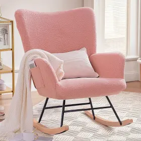 Vecelo 840408946766 Rocking Chair Nursery Teddy Upholstered Glider Rocker With High Backrest Pad