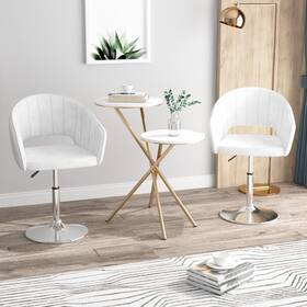 Vecelo 840408955812 Velvet Accent Chair Set Of 2 Barstool Base Pearl White