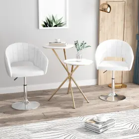 Vecelo 840408955812 Velvet Accent Chair Set Of 2 Barstool Base Pearl White