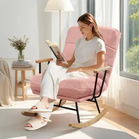 Vecelo 840408958554 Rocking Chair Nursery Upholstered Teddy Fabric Modern Large Size Glider Rock