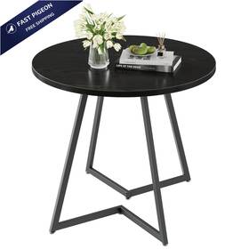 Vecelo 840510305772 Round Dining Room Table With Wood Grain 31.5 Inch Black