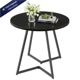 Vecelo 840510305772 Round Dining Room Table With Wood Grain 31.5 Inch Black