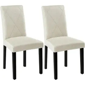 Khd-dc04-bge-2p Vecelo Upholstered Dining Chairs Set Of 2 Modern Fabric And Solid Wood Legs High