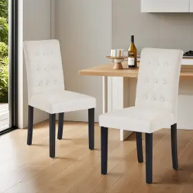 Khd-dc06-bge-2p Vecelo Upholstered Dining Chairs Set Of 2 Button Tufted Back Padded Seat Wood Leg