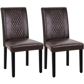 Khd-dc07-cfe-2p-new Vecelo Dining Chairs Set Of 2 Upholstered Pu Leather Wood Legs Coffee