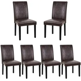 Khd-dc07-cfe-6p Vecelo Dining Chairs Set Of 6 Upholstered Pu Leather Wood Legs High Back Coffee