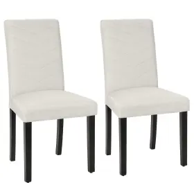 Khd-dc08-bge-2p Vecelo Upholstered Dining Chairs Set Of 2 Fabric Wood Legs High Back Beige