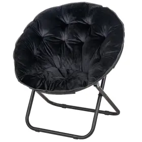 T5-ofc19-blk-b Vecelo Saucer Chair For Adults Folding Moon With Metal Frame Faux Fur Be