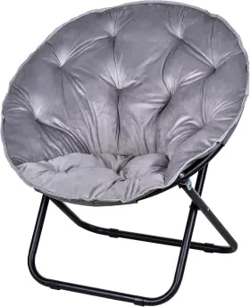 T5-ofc19-gry-b-b01 Vecelo Saucer Chair For Adults Folding Moon With Metal Frame Faux Fur Be