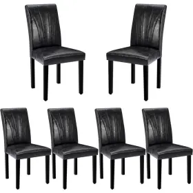 Thd-dc02-blk-2p Vecelo 3 Black Faux Leather Dining Chairs And Solid Wood Legs High Back