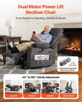 Vevor 197988185673 Large Dual Motor Power Lift Recliner Heat Massage Velvet Dark Gray
