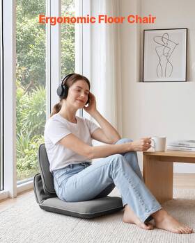 Vevor 197988371403 Adjustable Floor Gaming Chair Folding Lounge Ergonomic Gray