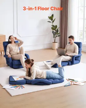 Vevor 197988372981 Floor Gaming Chair Adjustable Folding Lounge With Armrests Blue