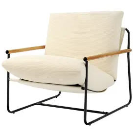 Hc-1502 Vevor Accent Chair Modern Sling Metal Frame Wood Armrest Living Room Beige