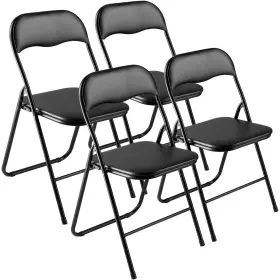 Jszdypgjs4bzvqh4w001 Vevor 4 Pack Folding Chairs Portable Leather With Padded Cushion Black