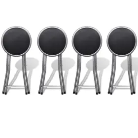 241033 Vidaxl Stool Set Of 4 Black Silver Steel Frame Pu Leather Seat