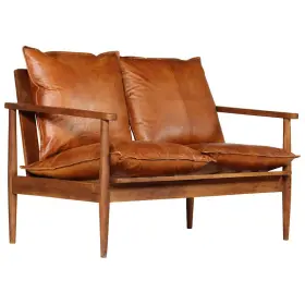 246482 Vidaxl Sofa Brown Goat Leather 2-seater Durable Rectangular