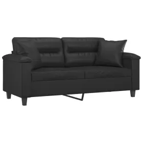 3200988 Vidaxl 2-seater Sofa With Throw Pillows Loveseat Couch Black Faux Leather