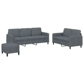3202025 Vidaxl Sofa Set Dark Grey Velvet 100% Polyester Metal Plywood Medium