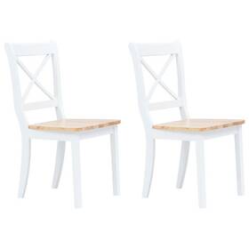Vidaxl 718475731986 Dining Chair Set Of 2 White And Natural Solid Rubber Wood