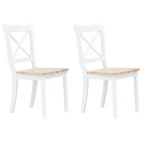 Vidaxl 718475731986 Dining Chair Set Of 2 White And Natural Solid Rubber Wood