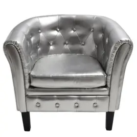 Vidaxl 718475829669 Chesterfield Silver Wooden Frame Faux Leather Upholstery Compact