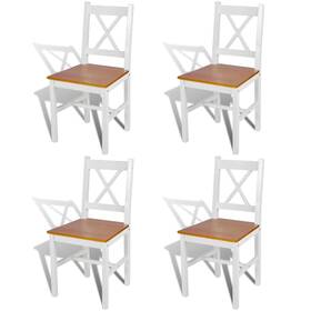 Vidaxl 718475903499 Dining Chair Set Of 4 White And Natural Solid Pine Wood Standard