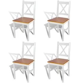 Vidaxl 718475903499 Dining Chair Set Of 4 White And Natural Solid Pine Wood Standard