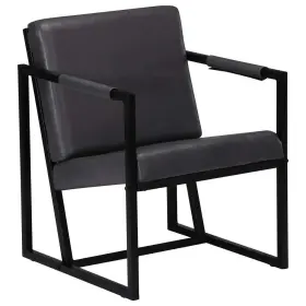 Vidaxl 719883556802 Armchair Grey Real Leather Powder-coated Steel Single Simple