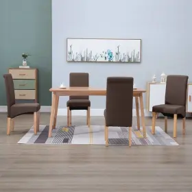 Vidaxl 719883577203 Dining Chair Set Of 4 Brown Fabric And Wood Standard Ergonomic
