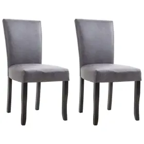 Vidaxl 719883577388 Dining Chair Set Of 2 Gray Faux Suede Leather Wood Standard
