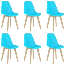Vidaxl 719883999630 Dining Chair Set Of 6 Blue Polypropylene Beechwood Ergonomic