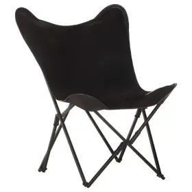 Vidaxl 720286082379 Butterfly Chair Black Genuine Leather Iron Standard Foldable