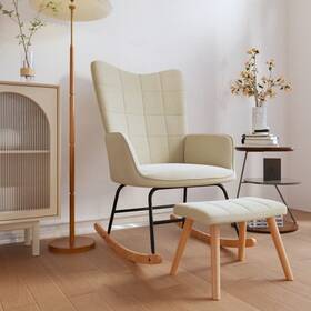 Vidaxl 720286423912 Rocking Chair With Stool Cream