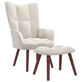 Vidaxl 720286424421 Relaxing Chair With A Stool Cream White Velvet