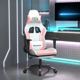 Vidaxl 720287144076 Massage Gaming Chair With Footrest White&pink Faux Leather