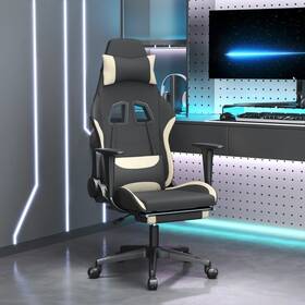 Vidaxl 720287229520 Gaming Chair Black And Cream Polyester Rectangular
