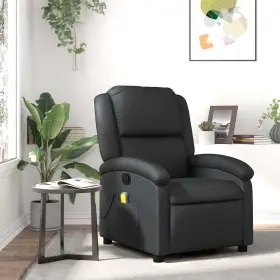 Vidaxl 721012179592 Massage Recliner Chair Black Real Leather