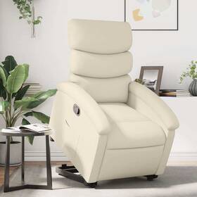 Vidaxl 721012183452 Stand Up Recliner Chair Cream Faux Leather Metal Plywood Standard