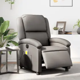 Vidaxl 721012184237 Electric Massage Recliner Chair Gray Real Leather