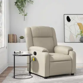 Vidaxl 721012186774 Massage Recliner Chair Cream Faux Leather Wood Metal Foam