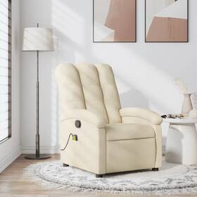 Vidaxl 721012199408 Massage Recliner Chair Cream Fabric 100% Polyester Metal Plywood