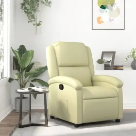 Vidaxl 721012199835 Recliner Chair Cream Genuine Leather Metal Plywood Standard